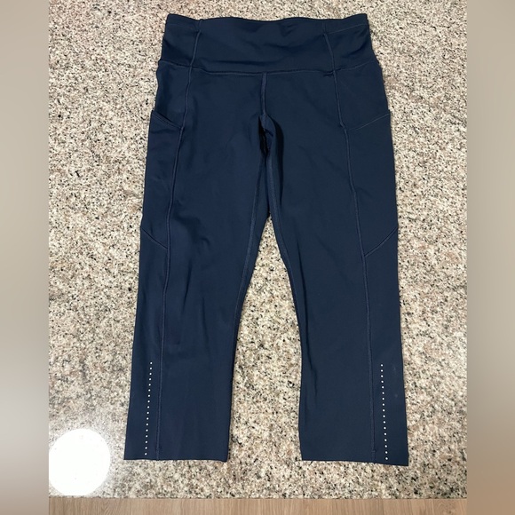 EUC Lululemon Fast & Free Crop ll *Nulux 19” Navy Blue - Picture 8 of 11